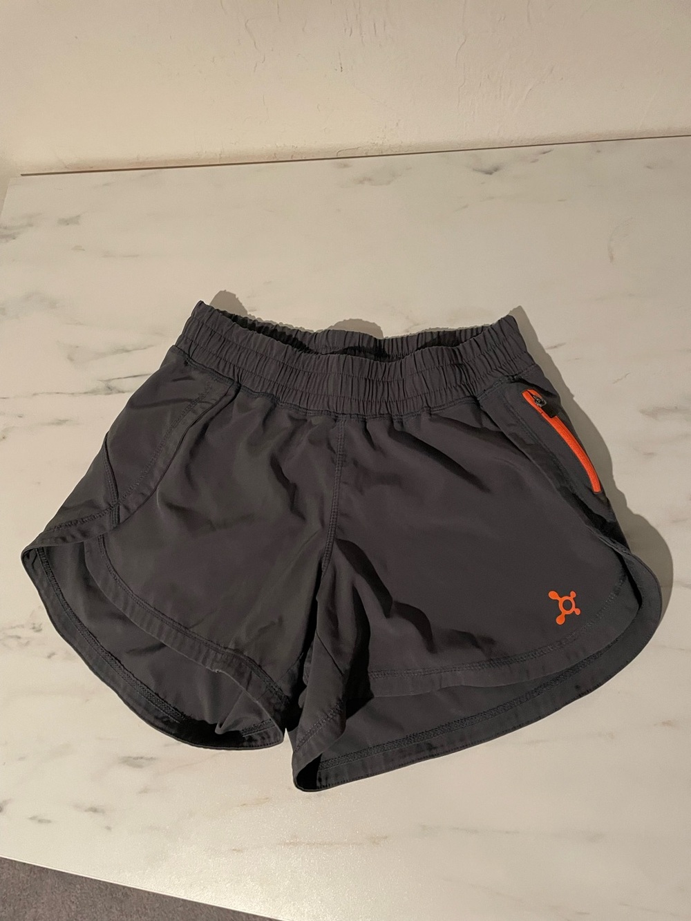 Orangetheory Dark Gray Lined Athletic Shorts with Orange Accents Sz XS